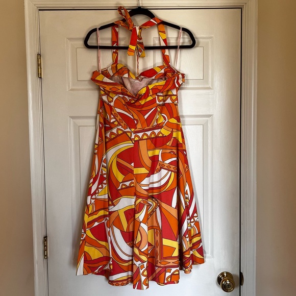 Becky & Max Orange Halter Flared Dress, Size 12 - Picture 3 of 6